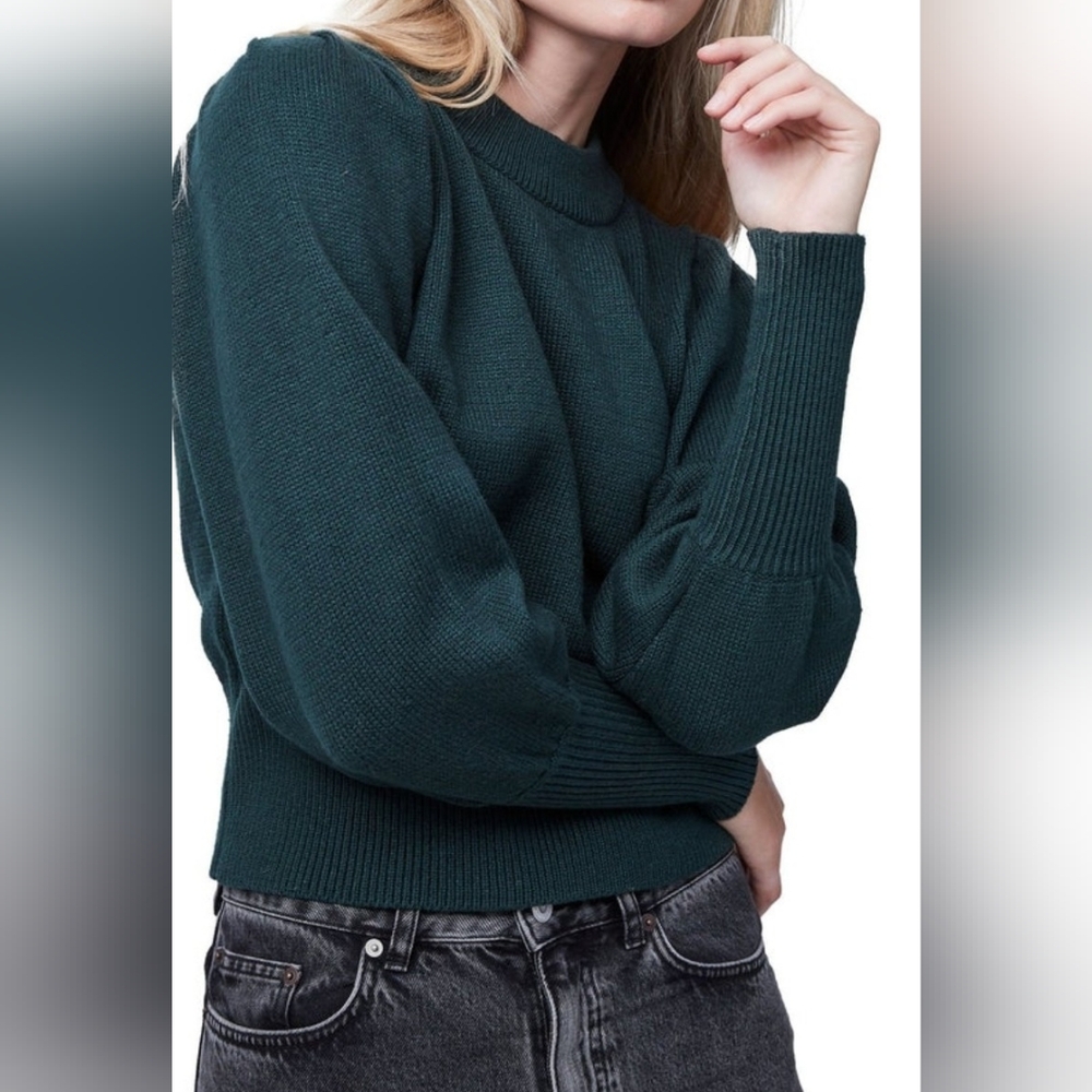 Express Forest Green Balloon Sleeve Mock Neck Sweater Sz